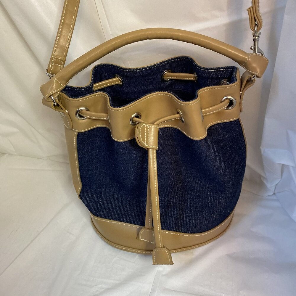 Chateau Denim and Faux Leather Women's Bucket Bag